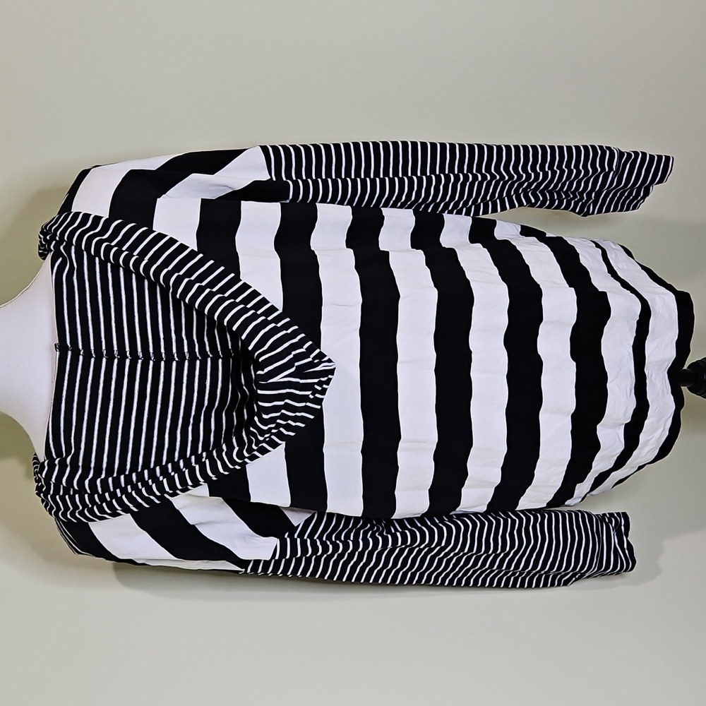 ANDTHEWHY Black and White Striped Hooded Shirt - Picture 3 of 5